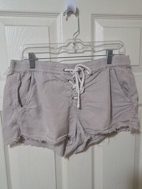 aerie Lace-Up High Waist Shorts in Light Taupe